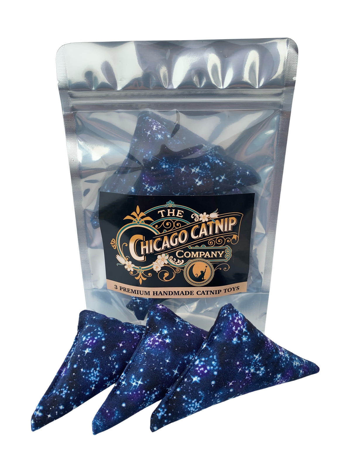 Space Edition 3 Premium Handmade Catnip Triangles in Foil Pouch