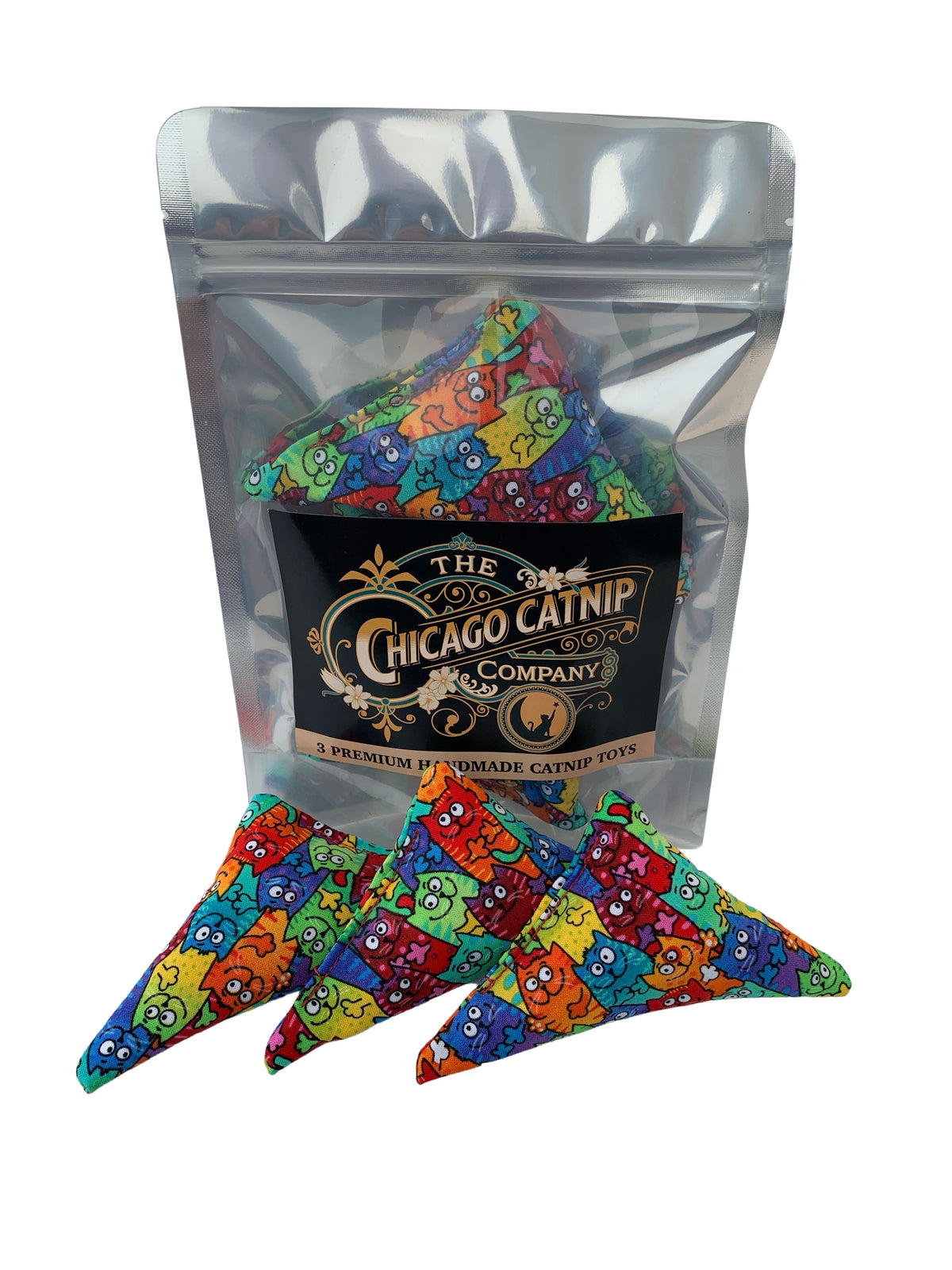 Crazy Cats Edition 3 Premium Handmade Catnip Triangles in Foil Pouch